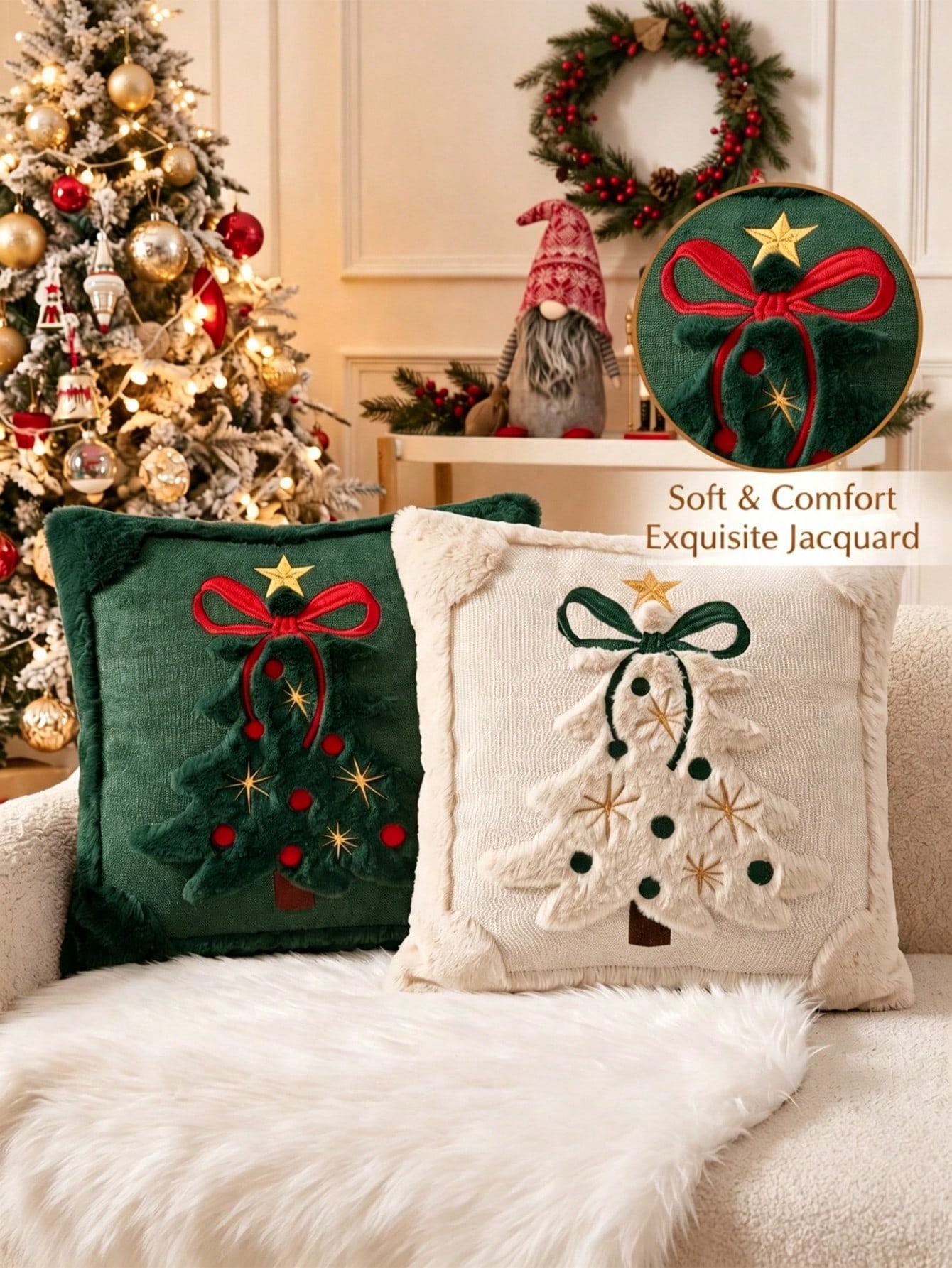 2pcs 3D Jacquard Christmas Tre - Pillow Insert 18X18 review and price